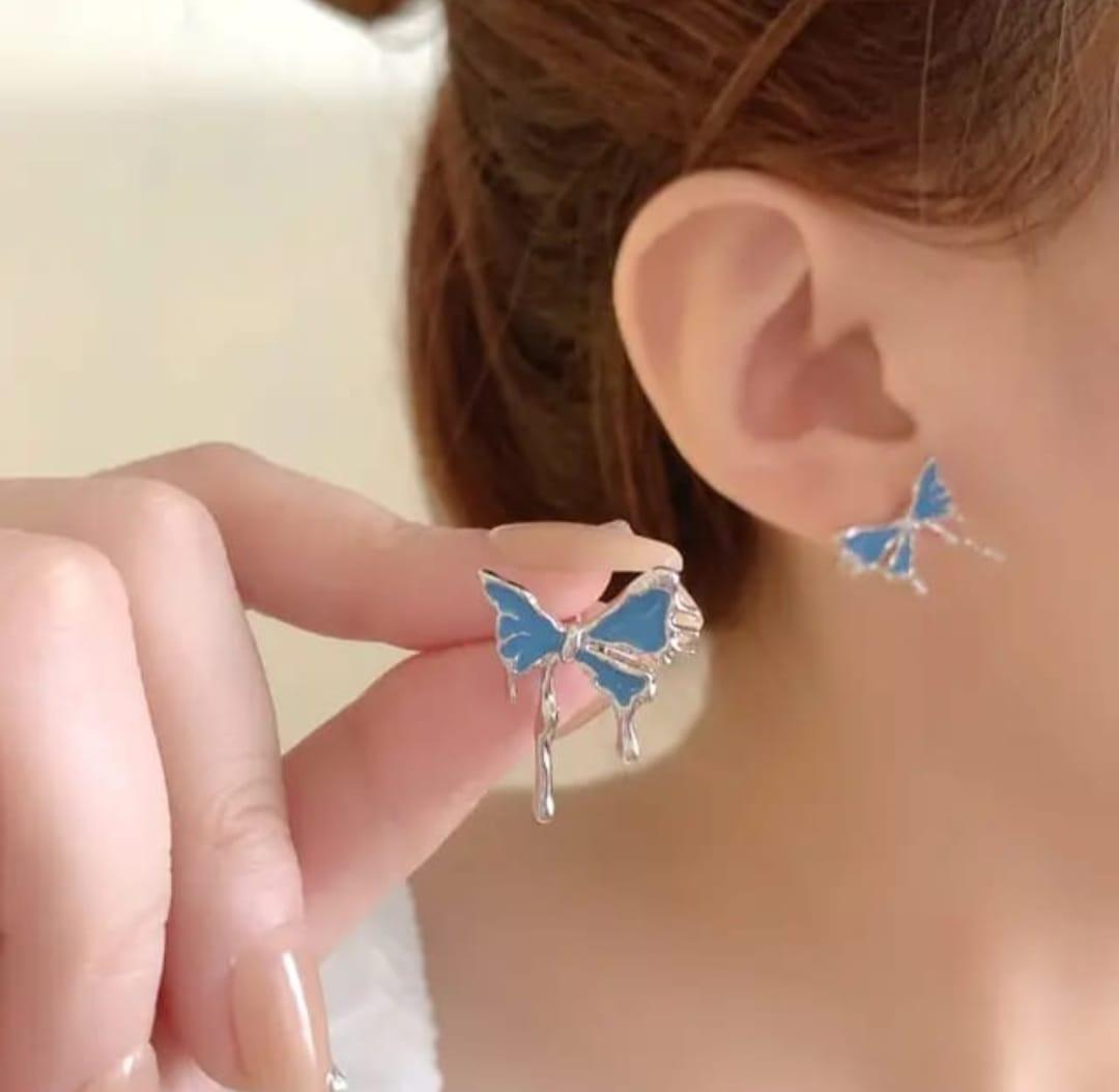 Blue Trendy Butterfly Earrings - View 2
