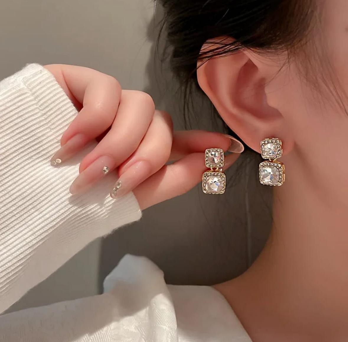 Crystal Square Earrings - View 2