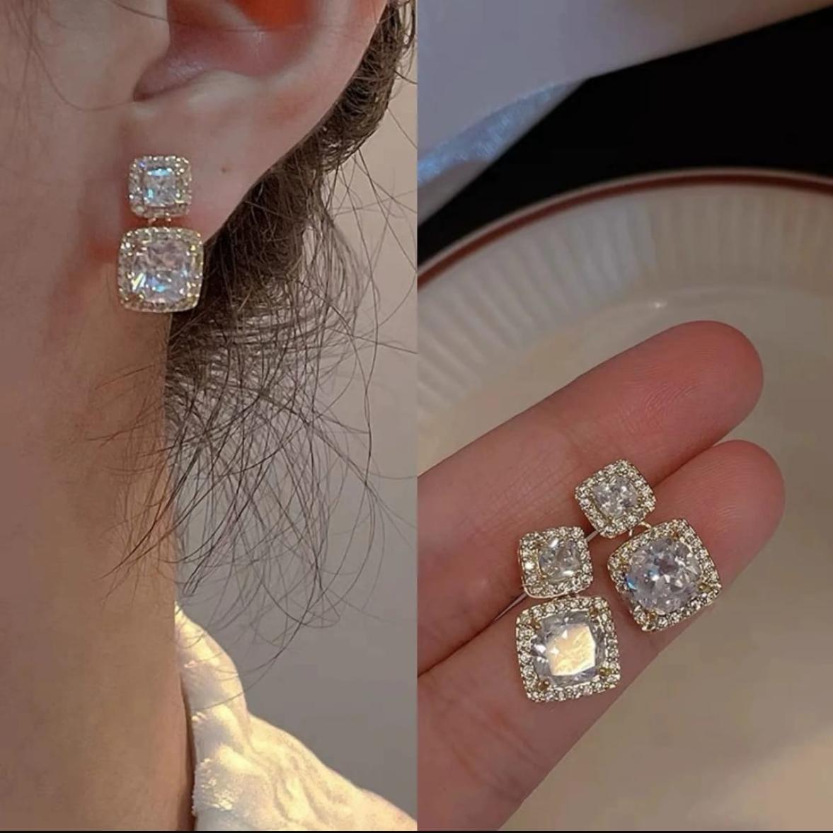 Crystal Square Earrings - View 3