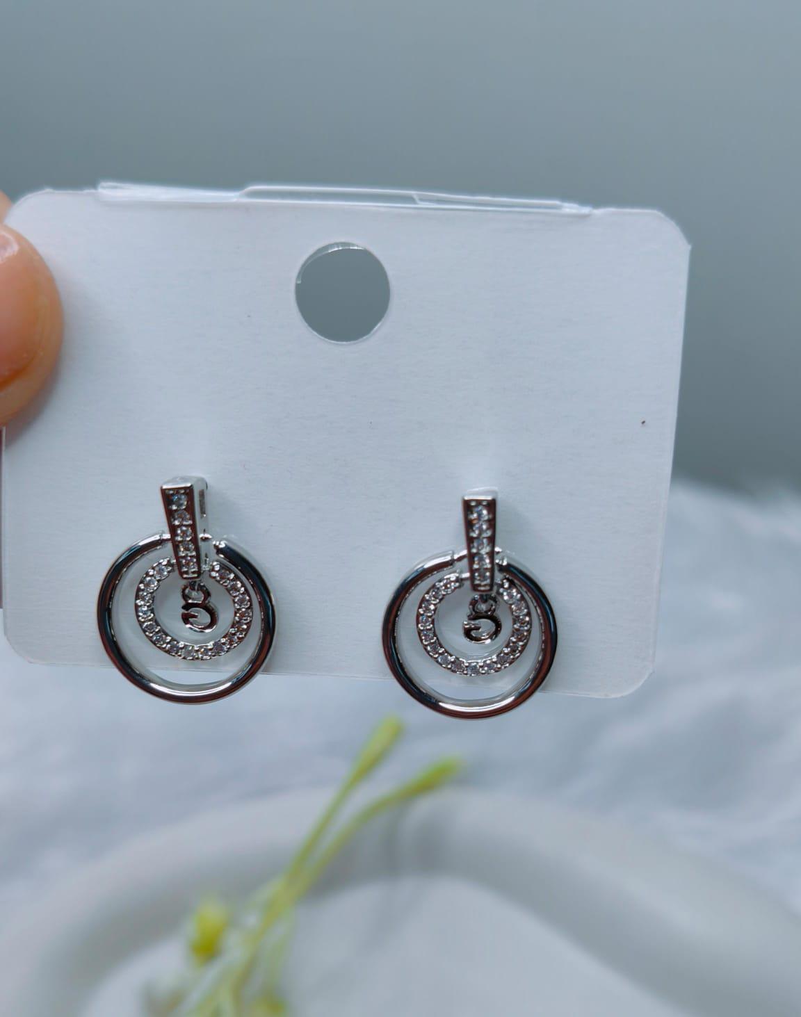 Double Ring Silver Earrings - View 2
