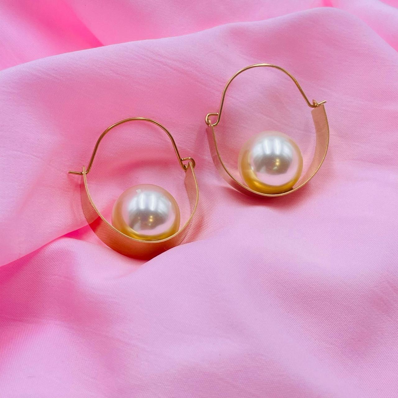 Golden Pearl Arc Earrings