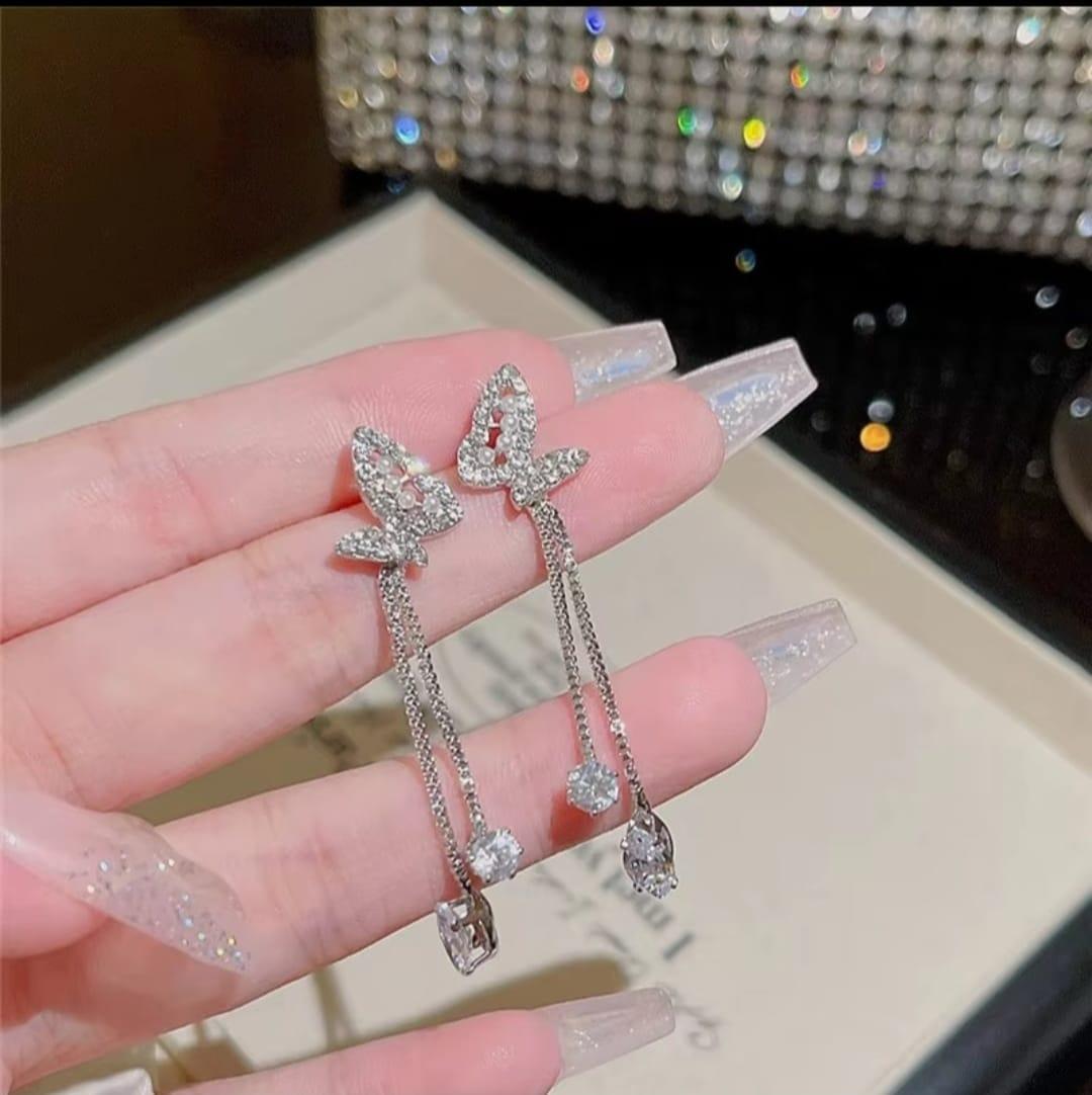 Korean Butterfly Drop Earrings - View 2