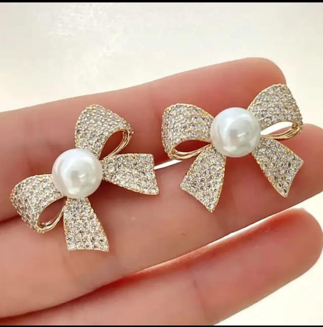 Pearl Bow Earrings - View 2