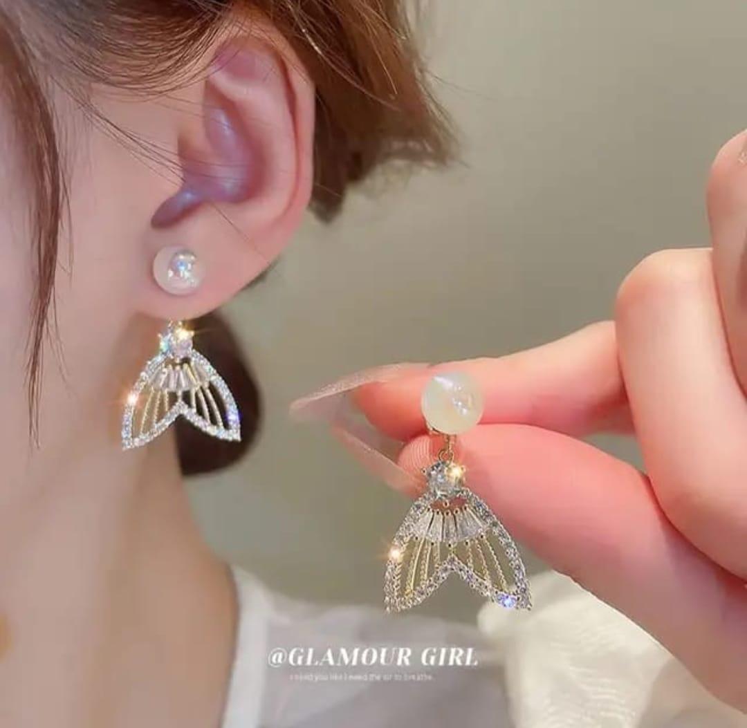 Pearl Diamond Fishtail Earrings