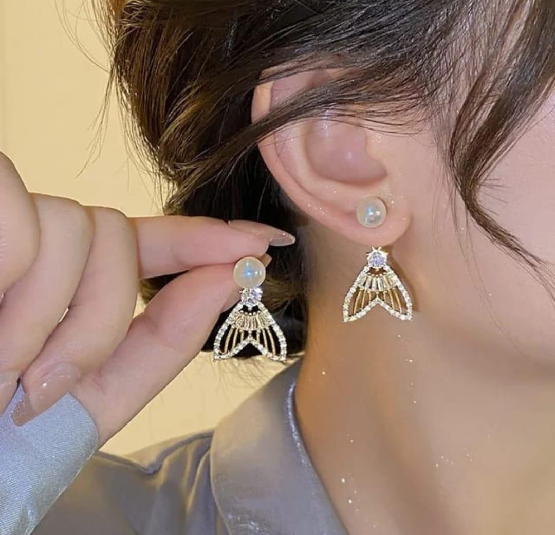 Pearl Diamond Fishtail Earrings - View 2