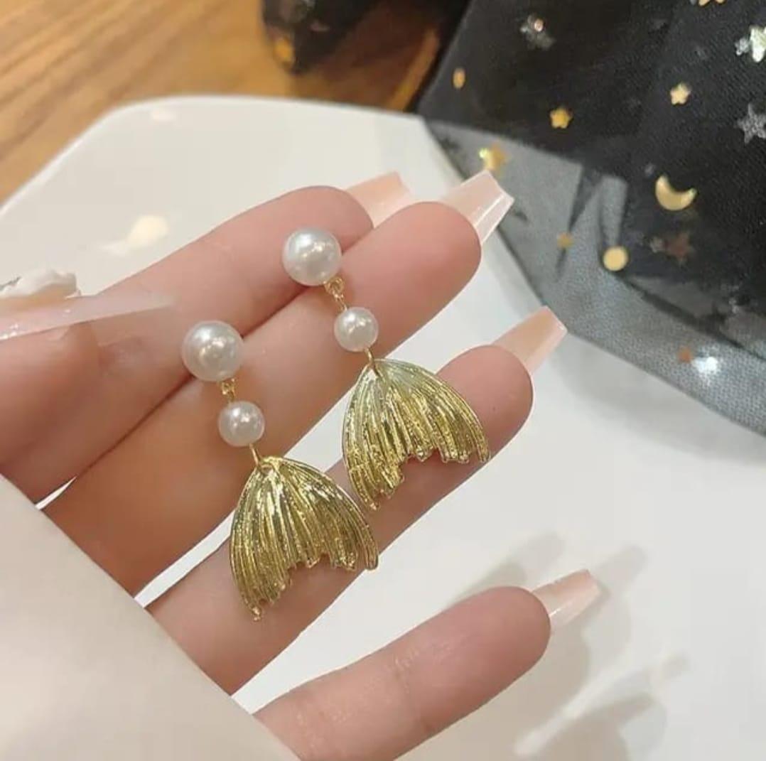 Pearl Fishtail Earrings - View 2