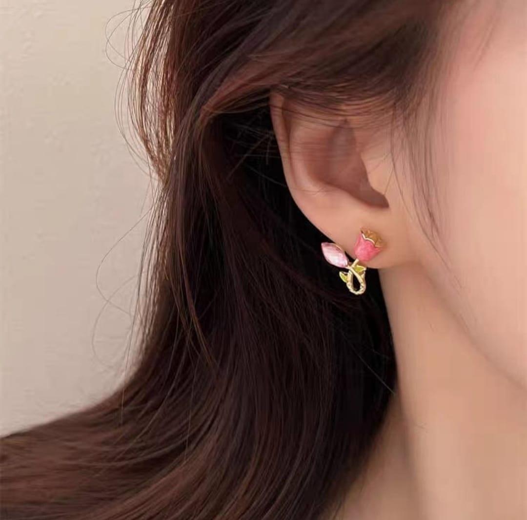 Pink Blossom Tulip Earrings - View 3