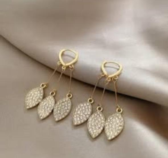 Silver Diamond Leaf Earrings