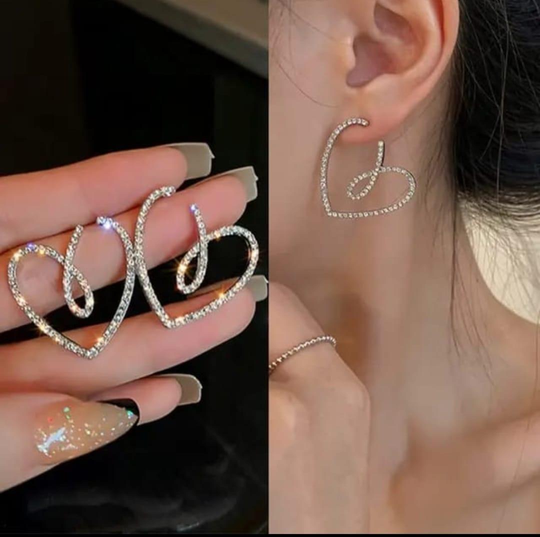 Silver Sparkle Heart Earrings