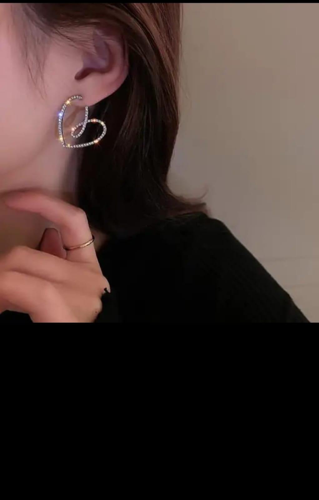 Silver Sparkle Heart Earrings - View 2