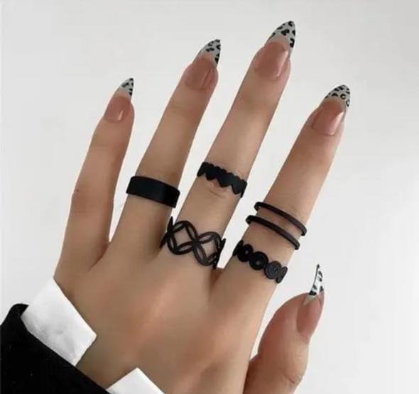 Black Charm Set of 6 Rings - View 2