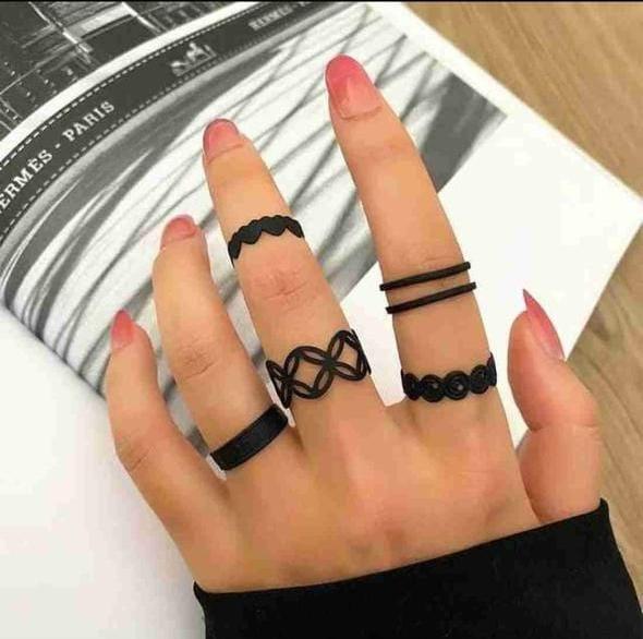 Black Charm Set of 6 Rings - View 3