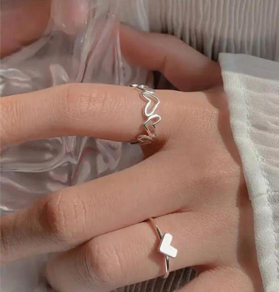 Silver Heart Set of 2 Rings - View 2