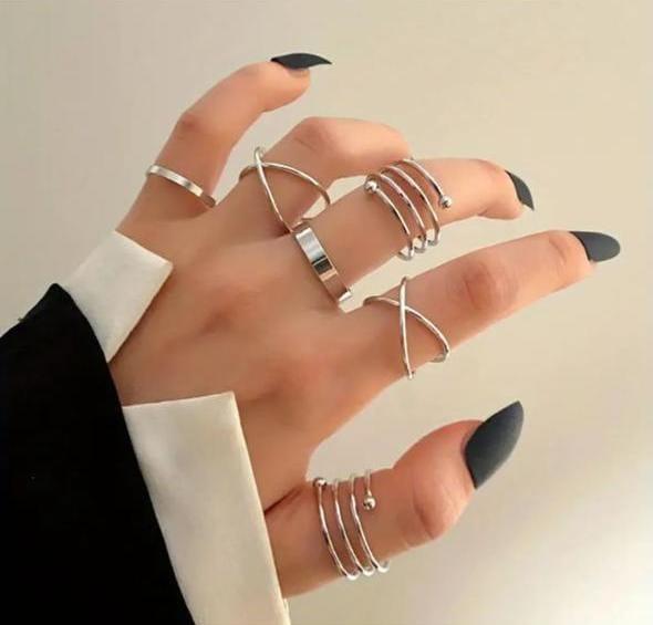 Silver Set of 4 Rings - View 2