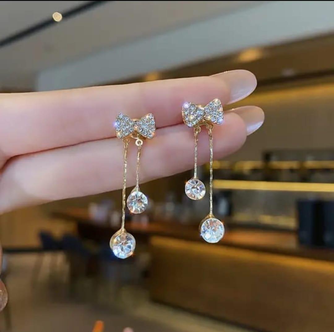 Korean Studded Bow Shiny Earrings