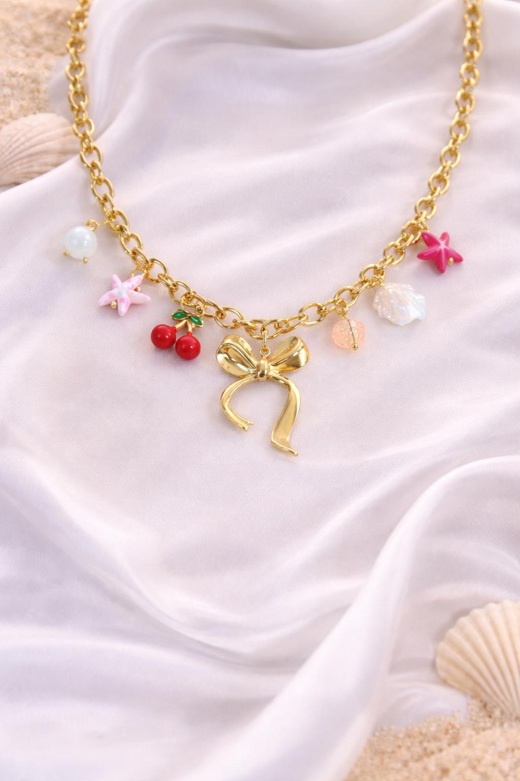 Cherry Bow Charm Necklace