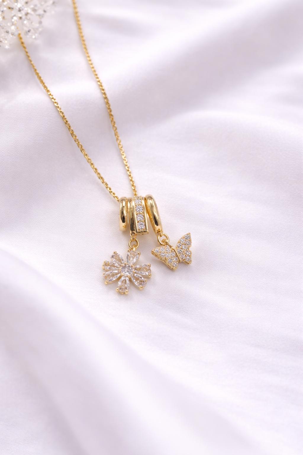 Floral Butterfly Charm Necklace